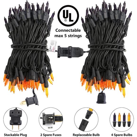 Halloween String Lights 25FT 100 Bulb Orange Purple UL Certified Indoor Outdoor - Picture 2 of 6